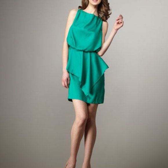 Ali Ro Peplum Blouson Green Dress, Sz 0 - Picture 1 of 4